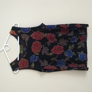 Large Mirasol Dark Floral Sleeveless Top Shirt Flower Black Blue Green